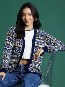 DressBerry Printed Front Open Sweater