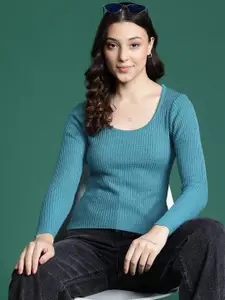 DressBerry Ribbed Scoop Neck Pullover