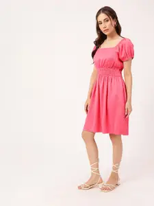 DressBerry Puff Sleeves Waist Design A-Line Dress
