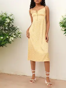 DressBerry Floral Printed Shoulder Strap Flared Midi Dress