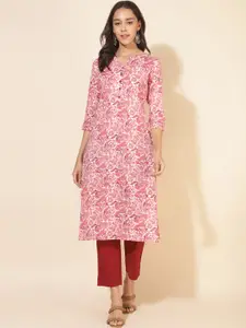 Janasya Floral Printed Regular Straight Kurta