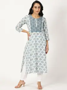 Saffron Threads Floral Printed Pure Cotton Thread Work Straight Kurta