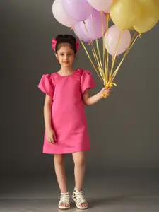 KidsDew Girls Puff Sleeves A-Line Dress
