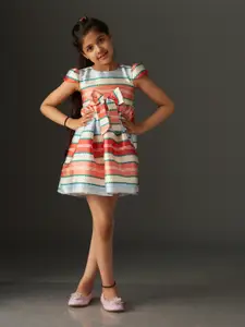 KidsDew Girls Striped Cape Sleeves Satin A-Line Dress