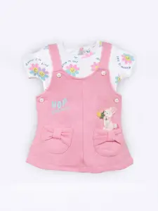 Babys Day Infant Girls Printed Cotton Dungaree With T-Shirt
