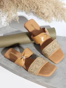 Anouk Beige Embellished Open Toe Flats