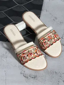 Anouk Cream-Coloured Embellished Open Toe Flats