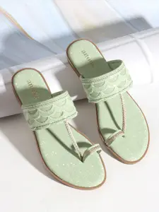 Anouk Sea Green Embellished One Toe Flats