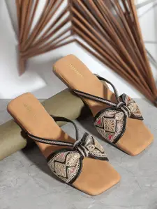 Anouk Black Embellished Open Toe Flats