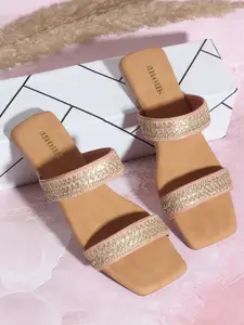 Anouk Peach-Coloured Embellished Open Toe Flats