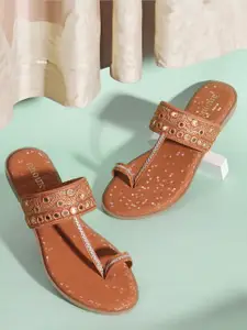 Anouk Tan Brown Embellished One Toe Flats