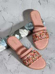 Anouk Peach-Coloured Printed Open Toe Flats