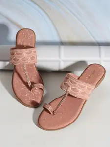 Anouk Peach-Coloured Embellished One Toe Flats