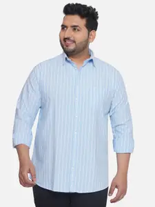 Santonio Classic Plus Size Spread Collar Striped Cotton Casual Shirt