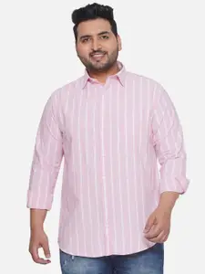 Santonio Classic Plus Size Spread Collar Opaque Striped Cotton Casual Shirt