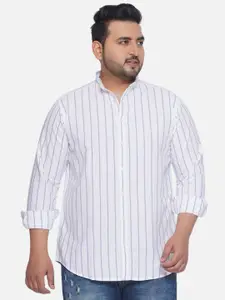 Santonio Classic Plus Size Mandarin Collar Opaque Striped Cotton Casual Shirt