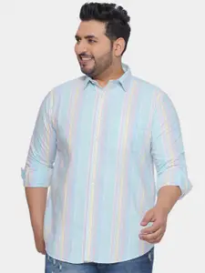 Santonio Classic Plus Size Spread Collar Multi Stripes Striped Cotton Casual Shirt