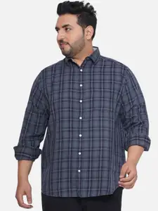Santonio Classic Plus Size Spread Collar Checked Cotton Casual Shirt