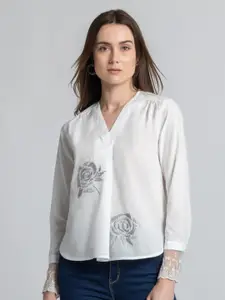 SHAYE V-Neck Embroidered Pure Cotton Top