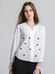 SHAYE Floral Embroidered Cotton Shirt Style Top