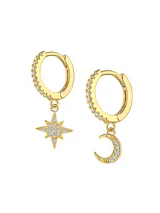 BRIA JEWELS Gold-Plated Cubic Zirconia-Studded Sterling Silver Mismatch Hoop Earrings