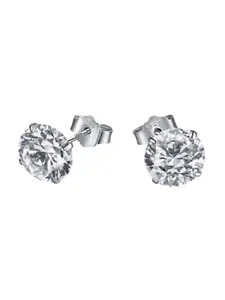 BRIA JEWELS Sterling Silver Rhodium-Plated Cubic Zirconia Solitaire Floral Studs Earrings