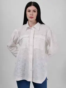 DRIRO Premium Self Design Spread Collar Schiffli Pockets Cotton Casual Shirt