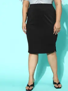 BUY NEW TREND Curvy Plus Size Side Knee Length Pencil Skirt