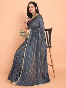 Mitera Striped Embroidered Poly Chiffon Saree