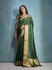 Mitera Green Striped Zari Banarasi Saree