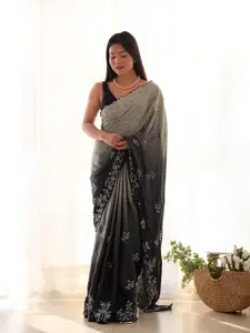 Anouk Floral Embroidered Satin Saree
