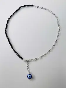 Arte Jewels 925 Sterling Silver Beaded Evil Eye Anklet