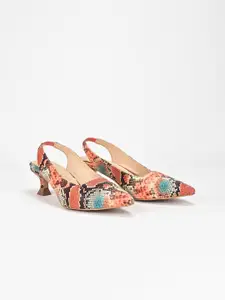 SCENTRA Printed Pointed Toe Kitten Slingback Heeled Pumps