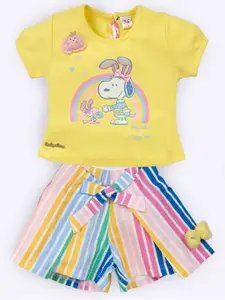 Babys Day Girls Printed Pure Cotton Round Neck Short Sleeves Top With Short