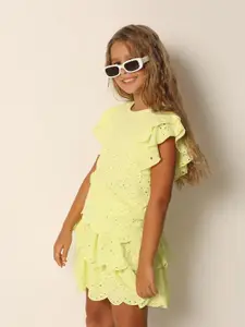 Vero Moda Self Design Flutter Sleeve Cotton Top