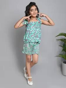 The Magic Wand Girls Printed Pure Cotton Top With Shorts