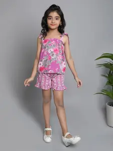 The Magic Wand Girls Printed Pure Cotton Top With Shorts