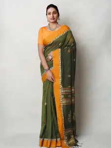 Unnati Silks Woven Design Zari Pure Linen Handloom Jamdani Saree