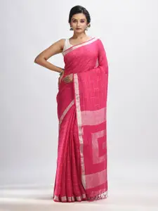 Angoshobha Woven Design Zari Pure Linen Jamdani Saree