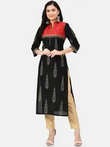 KALINI Mandarin Collar Ethnic Motifs Embroidered Sequinned Straight Kurta