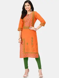 KALINI Ethnic Motifs Embroidered Cotton Strigth Kurta