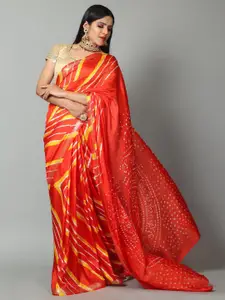Kishori Sarees Leheriya Printed  Woven Design Zari Pure Crepe Saree