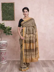 Kishori Sarees Ajrak Block Silk Blend Saree