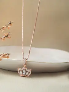 MANNASH 92.5 Sterling Silver Rose Gold-Plated CZ-Studded Pendant With Chain