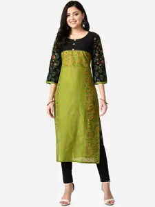 KALINI Floral Printed Round Neck Cotton Straight Kurta