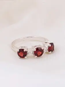 HIFLYER JEWELS 925 Sterling Silver Garnet Stone-Studded Adjustable Finger Ring
