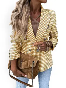 StyleCast Yellow Checked Double-Breasted Blazer