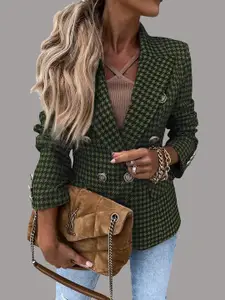 StyleCast Green Double-Breasted Checked Blazer