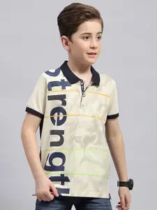 Monte Carlo Boys Typography Printed Striped Polo Collar Cotton T-shirt