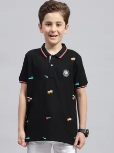 Monte Carlo Boys Geometric Printed Polo Collar Cotton T-shirt